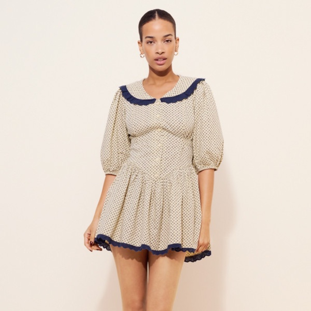 Free People Need to Know Mini Dress, Cream and Navy Paisley, Size 4
